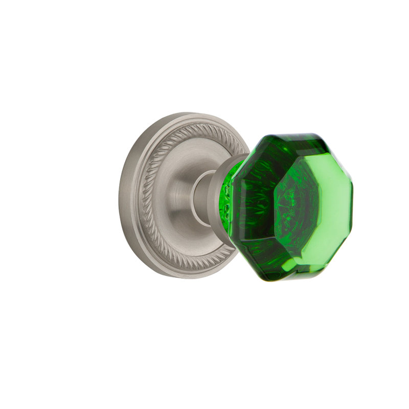 Rope Rosette with Waldorf Emerald Door Knob, Satin Nickel