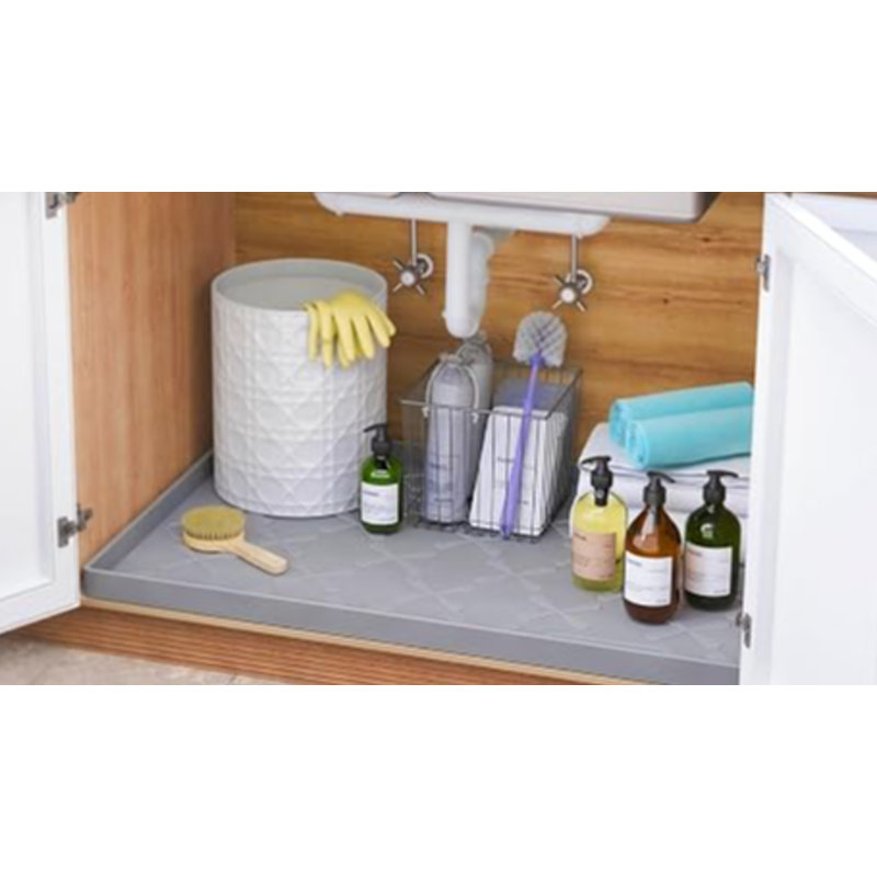 SIKADEER Waterproof Under Sink Mat 34" x 22", Silicone Kitchen Cabinet Liner, Leak Protection Tray, Non-Slip, Easy Clean, BPA-Free, Grey