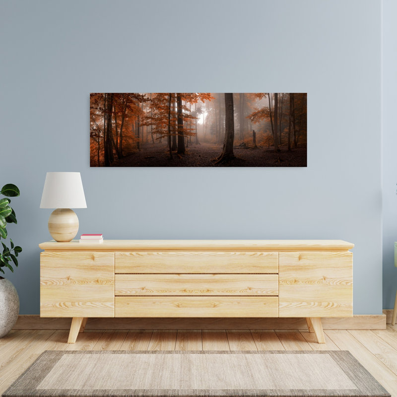 Misty Autumn Forest Path Peaceful Rustic Serene Autumn Forest Art mural, H 48 po x l 16 po