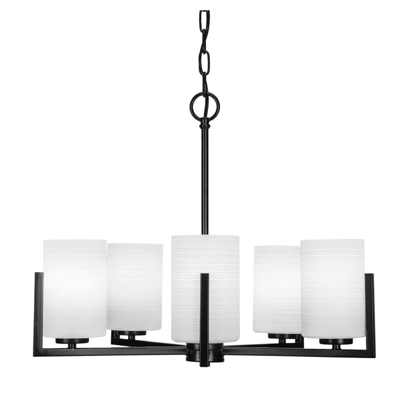 Lustre 5 lumières Atlas, Bulle transparente, Noir mat