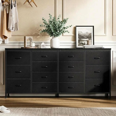 Dresser TV Stand for Bedroom with 14 Drawers and Charging Station, 75 Inch TV Stand Wide Chest of Drawers, Modern Storage Media Console for Living Room, Bedroom