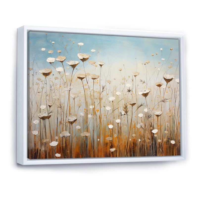 Minimalisme prairie magique sur toile, Cadre flottant blanc, H 30 po x l 40 po