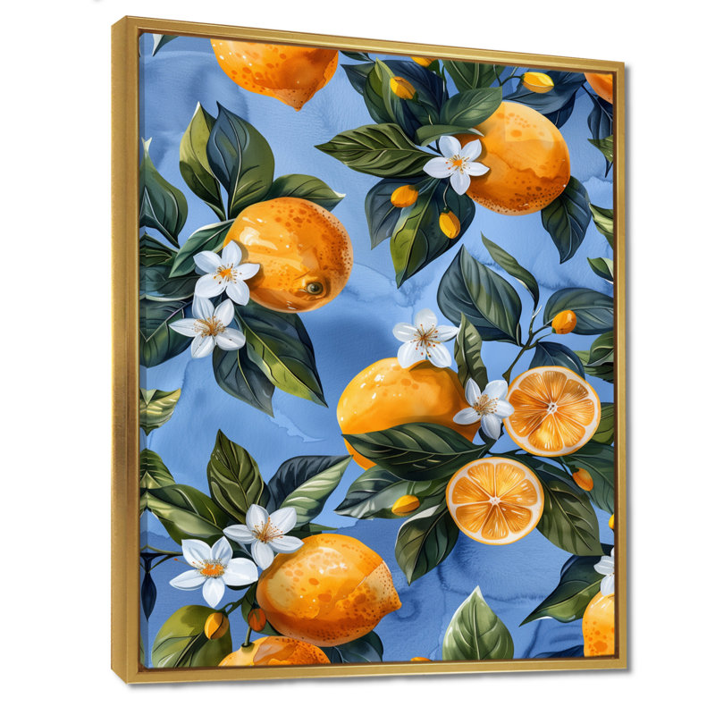 Marlement - fruits, art mural salon, Cadre flottant doré, H 30 po x l 40 po