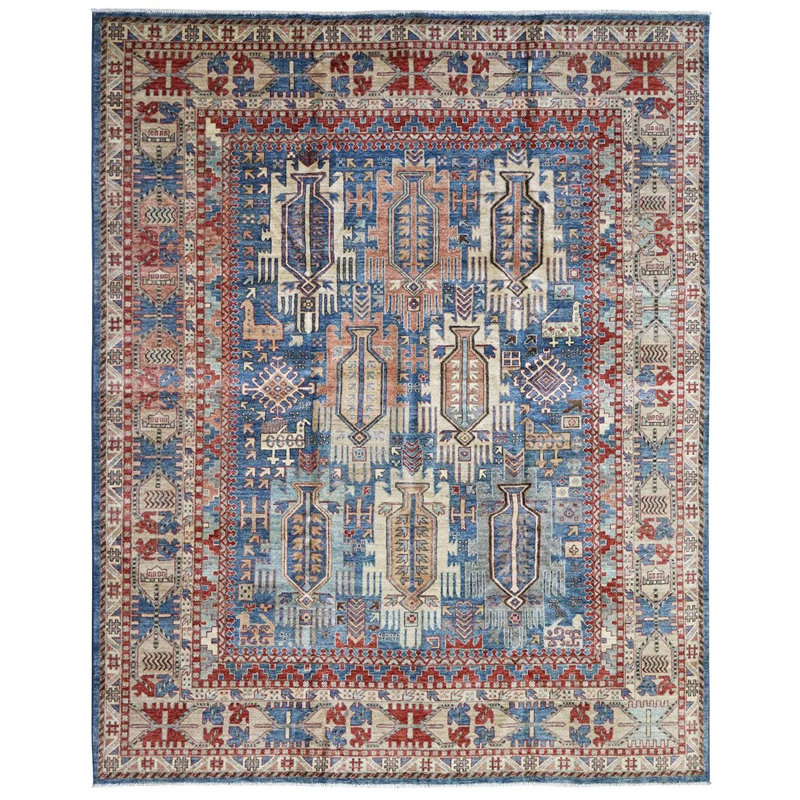 Tapis unique bleu / rouge / beige 8 pi 1 po x 9 pi 8 po Baluchi