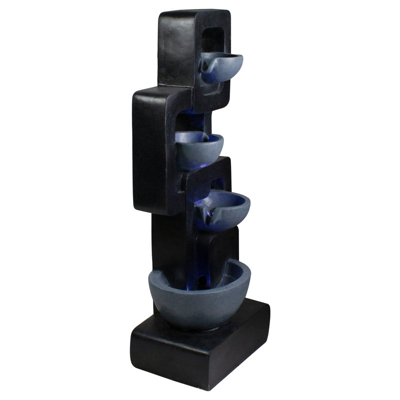 32" Black and Gray Four-Tier Modern Outdoor Garden Water Fountain