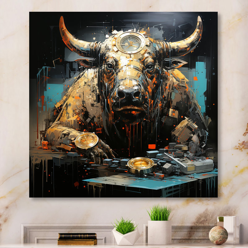 Mystic Blue Majestic Taurus I - Bétail, art mural en métal, H 16 po x l 16 po x P 1 po