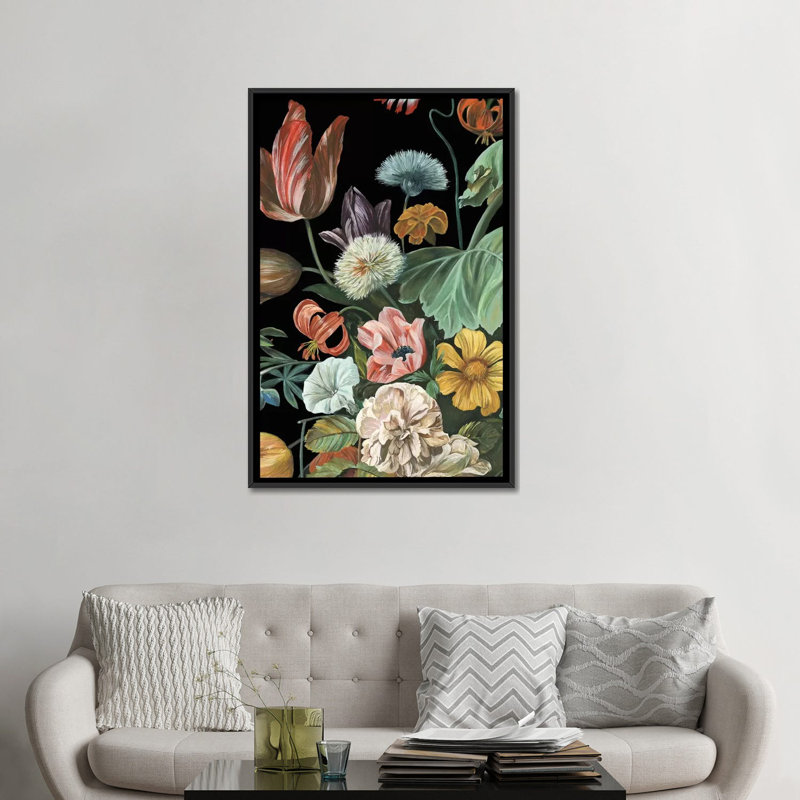 « baroque floral i », impression sur toile, H 26 po x l 18 po x P 1,5 po, Toile avec cadre noir, Pas de tapis