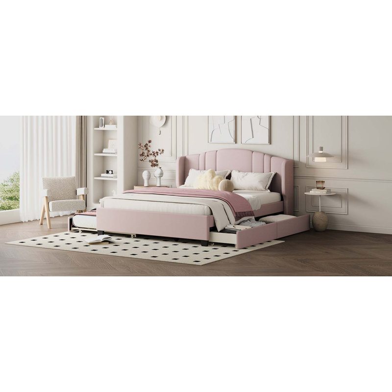 Qiwen Upholstered Platform Bed, Pink