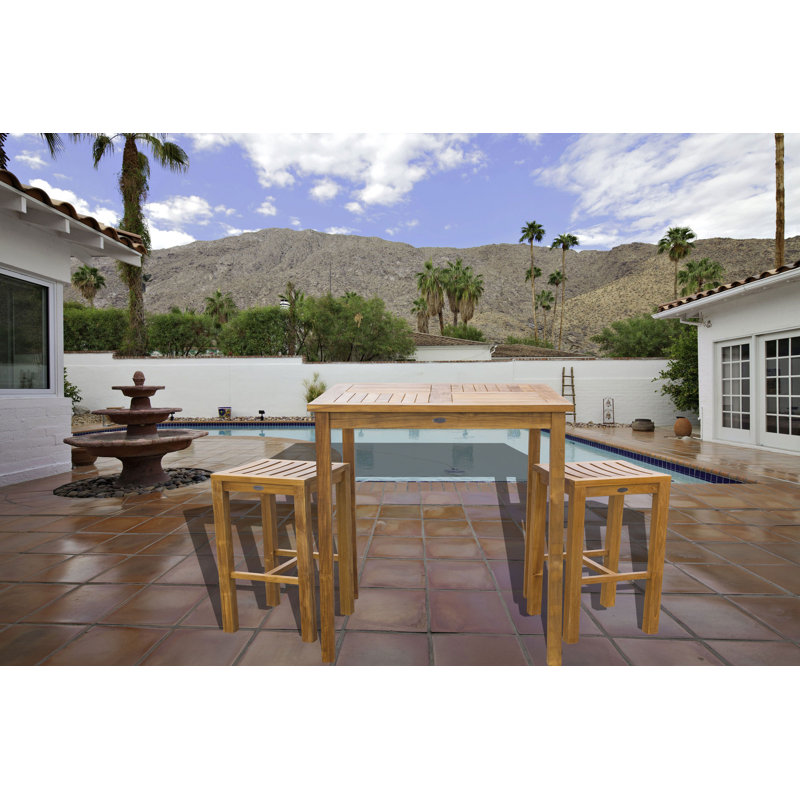 Amily 2 - Person Teak Wood Patio Dining Set with Square Table, 35" D x 35" W x 43" H