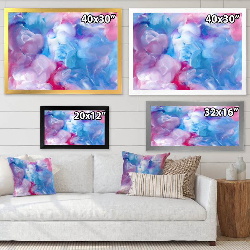 Nuage abstrait bleu et rouge - Peinture sur toile, Toile blanche avec cadre d'angle fermé, H 24 po x l 32 po