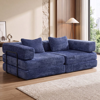 Heron 78.7" Convertible Floor Sofa Bed, Modular Chenille Loveseat Sleeper Couch, Boneless Compression Sectional Sofa for Living Room, Bedroom, Studio, No Assembly Required
