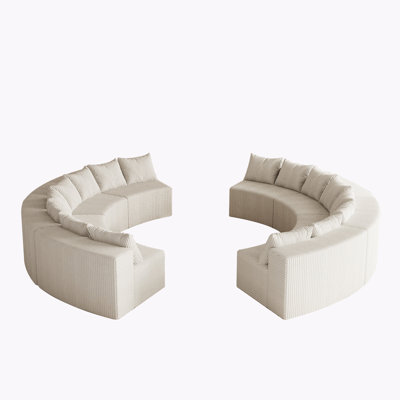 Lennon Semi-Circular Boneless Corduroy Sectional Sofa with 12 Pillows