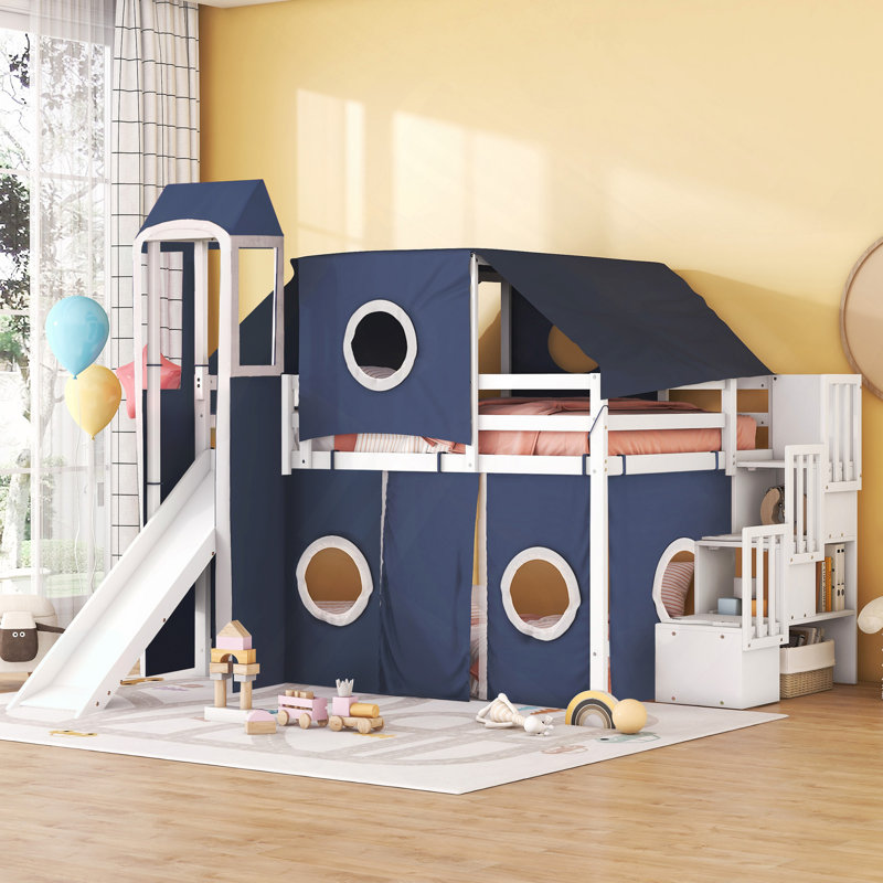 Lit mezzanine double avec tente et tour, Lit double