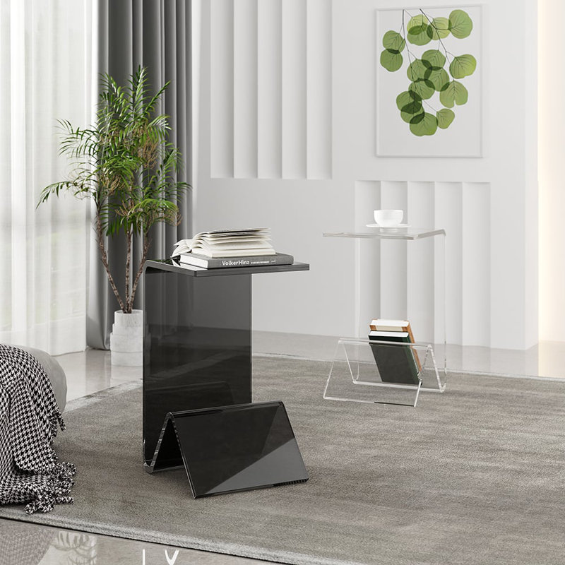 C-Shaped End Table With Storage Transparent Acrylic Small Space Side Table