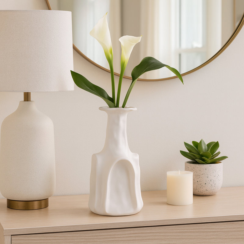Sleek White Vase for Modern Home Decor – Stylish Table Vase for Living Room, Bedroom, or Office – Perfect Decorative Vase for Fresh Flowers and Accents – White