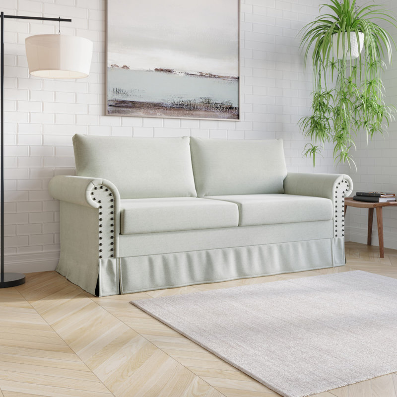 Canapé à accoudoirs roulés Erida, Polyester gris chaud