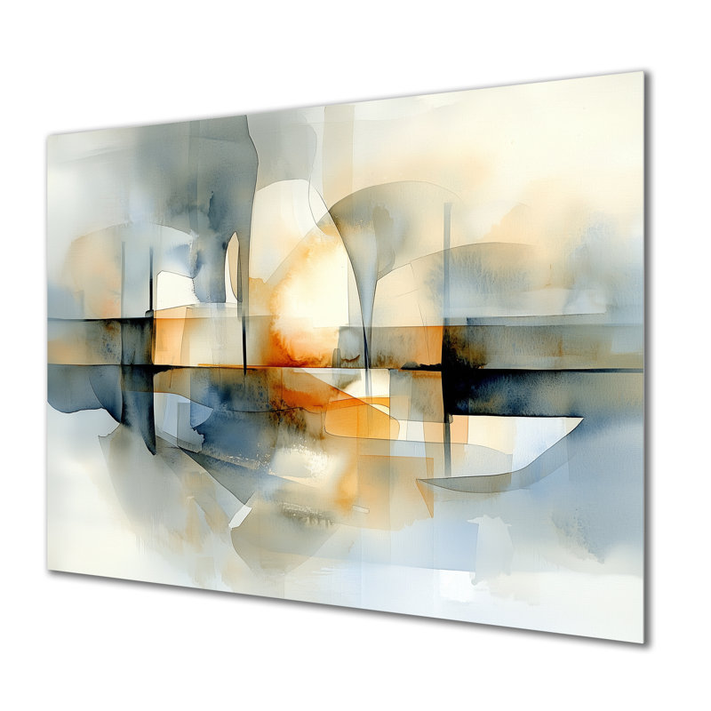 Radiant Light Of Beige Abstract Horizon I - Modern Metal Wall Decor, Abstract Metal Print, 34" H x 44" W