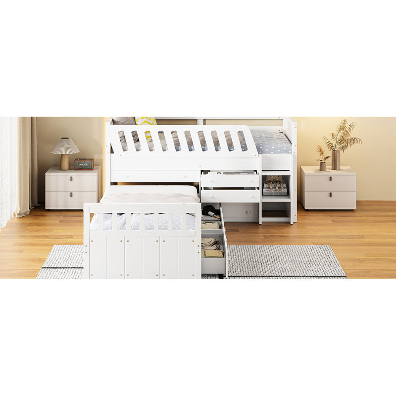 Lit mezzanine simple et lit plateforme avec 7 tiroirs - Blanc, attrait moderne Une solution de chambre à coucher durable