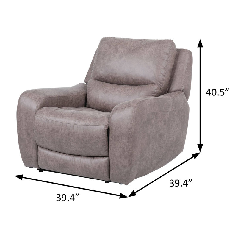 39.4" W Contemporary Power Recliner, Brown, Brown
