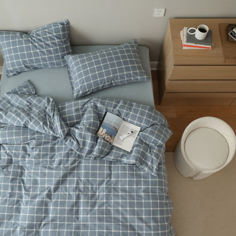 Muti-Color Modern Buffalo Washed Cotton Plaid Duvet Set, Plaid 5, Queen Duvet Cover + 2 Standard Pillowcases