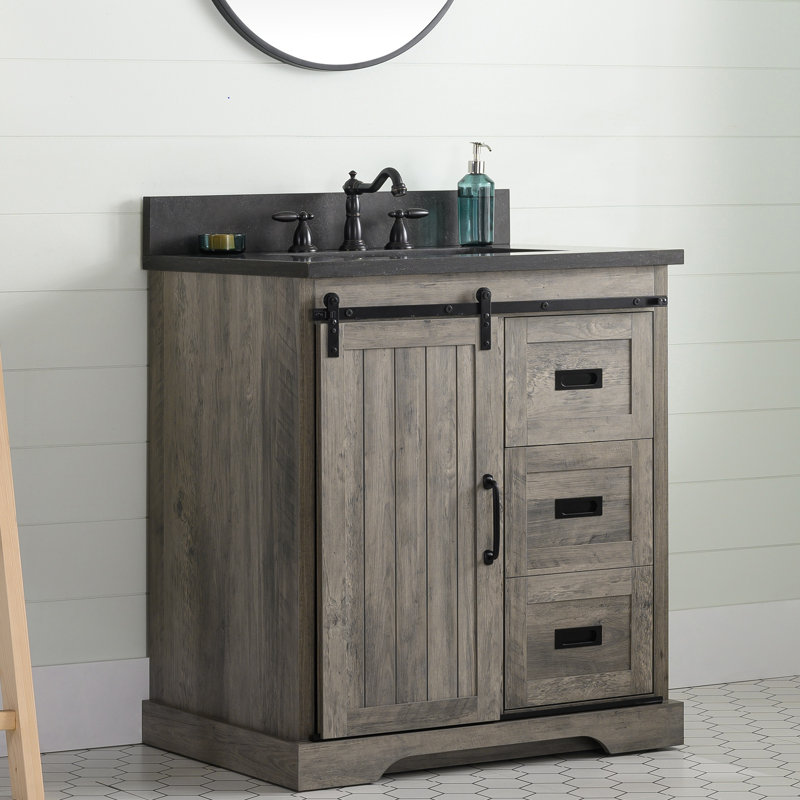 Ensemble de meuble-lavabo simple 30 po Cayden, Bleu Purbeck, Gris patiné
