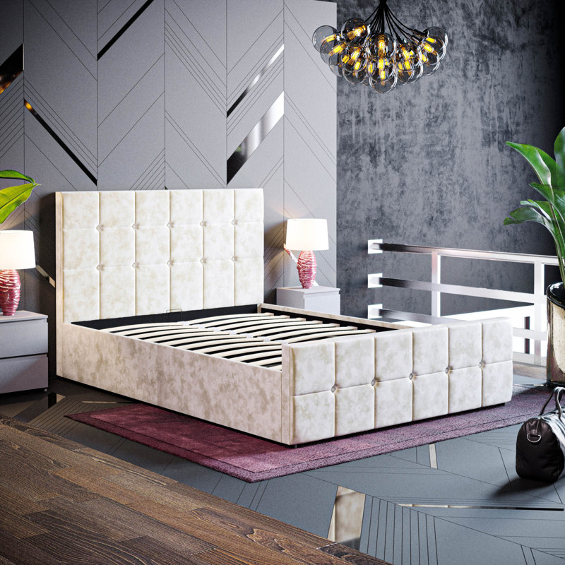 Connell Upholstered Ottoman Bed, UKFR Certified, Double (4'6), Crushed Velvet Champagne