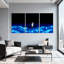 Ensemble de 3 impressions sur toile Blue Waves Moon Night Sparkle Light Ocean Glow-672611753