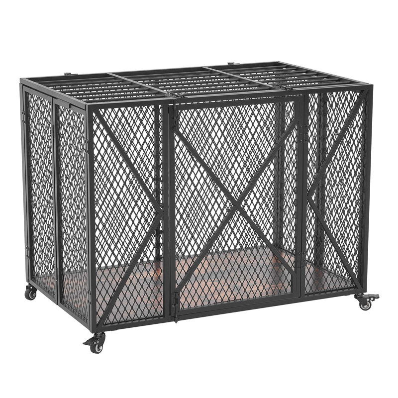 Cage pour chien robuste de 38 pouces, capacité de charge maximale de 250 lb, chenil pliable indestructible à l'épreuve des fuites pour chien de petite et moyenne taille, cage pour animaux en acier avec portes doubles et roues verrouillables