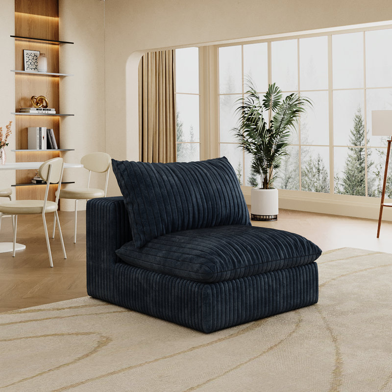 Velours côtelé bleu nuage: siège profond, double couche, coussin amovible rembourré de plumes. Pour salon, chambre à coucher, appartement de conférence. Compression modulaire et haute densité, aucun assemblage requis