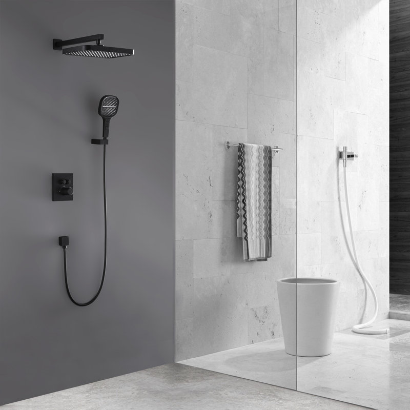 Système de douche complet avec valve brute, Noir mat