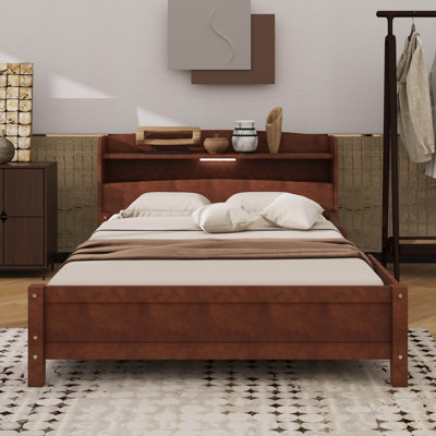 Platform Bed Featuring Bookcase Headboard And  Sensor LED Light