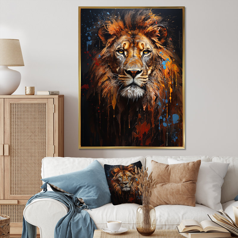 Photographie de lion avec I - reproduction sur toile, H 20 po x l 12 po x P 1 po, Cadre flottant doré