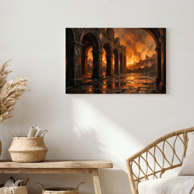 «Gallery Wrap», art mural sur toile pour le salon, la chambre à coucher, le bureau ou le vestibule - décoration murale décorative avec ruines ardentes