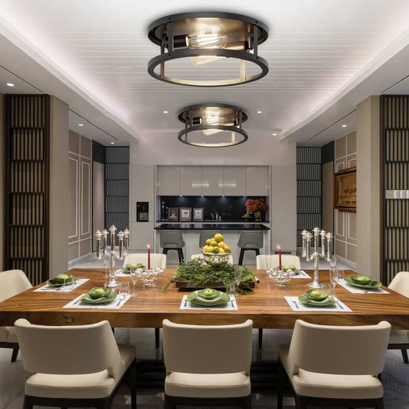 2-Light Metal Flush Mount Ceiling Light