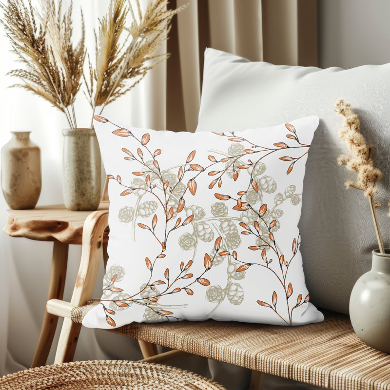 Housse de coussin, Blanc / beige / floral taupe, H 19,5 po x l 19,5 po