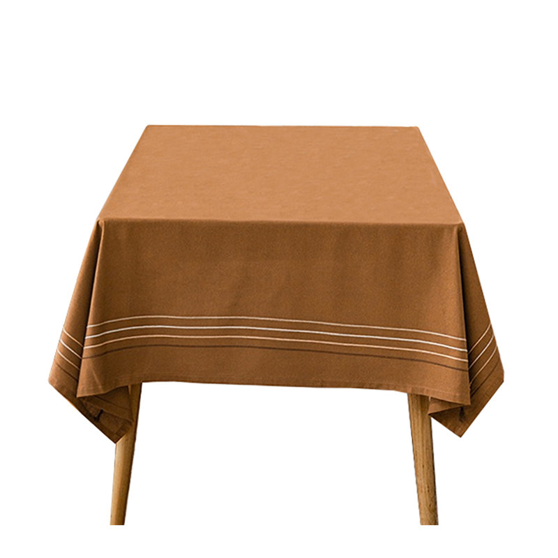 Tasseled Stripes 55" Square Cotton Camel Tablecloth, 70" x 55"