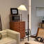 Blanc + or + tissu brun-noix + bois massif + lampes sur pied sans fer