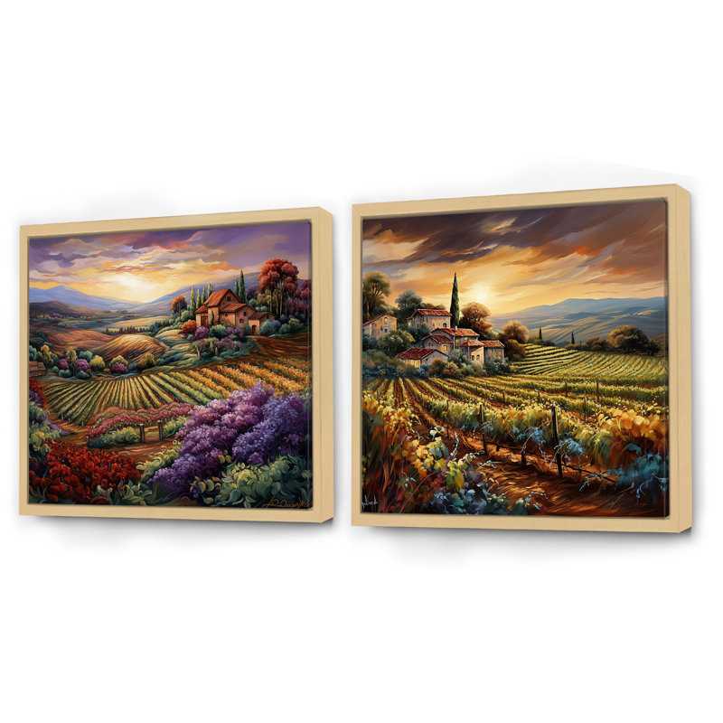"Vineyard Charm Vivid liquide Art" 2 pièces, Encadrement brun, H 16 po x l 33 po
