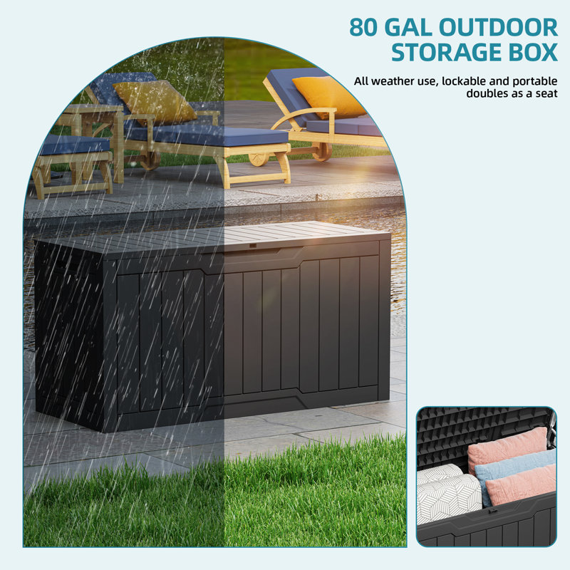 Balconera 46.3'' W 80 Gallons Water Resistant Resin Lockable Deck Box, Black