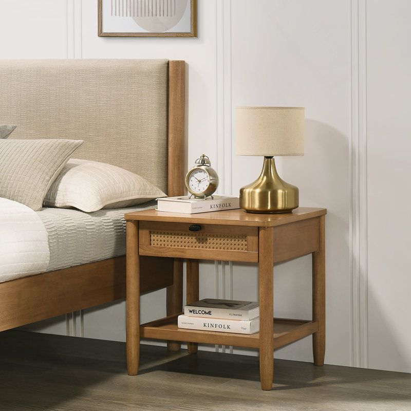 Table de chevet avec tiroir Vichy, noyer clair