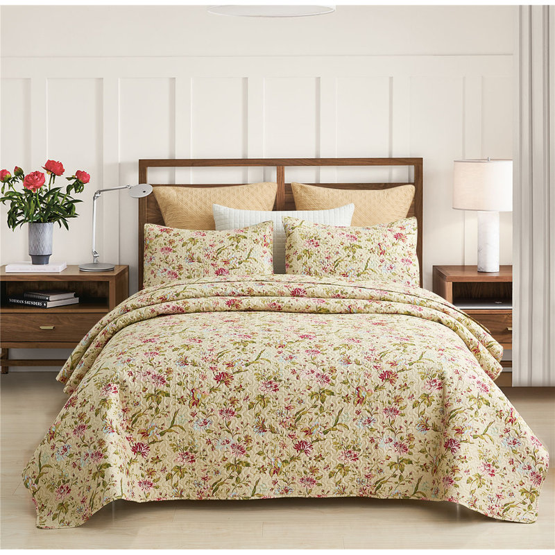 QSM04210203 Floral Quilt Set, King Quilt  + 2 Pillow Cases