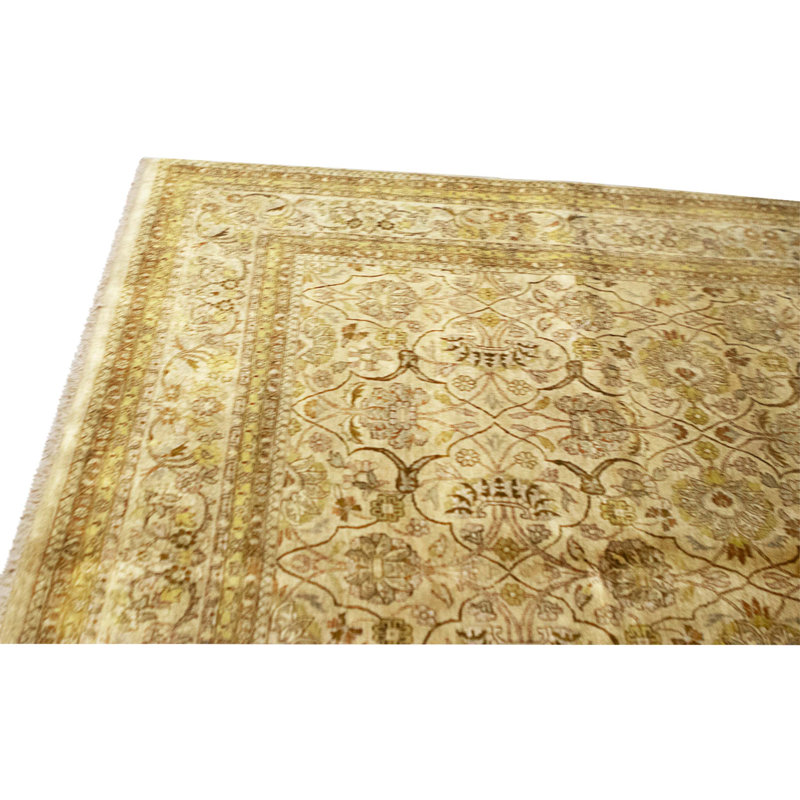 High-Quality Hand-Knotted Beige And Gold Area Rug