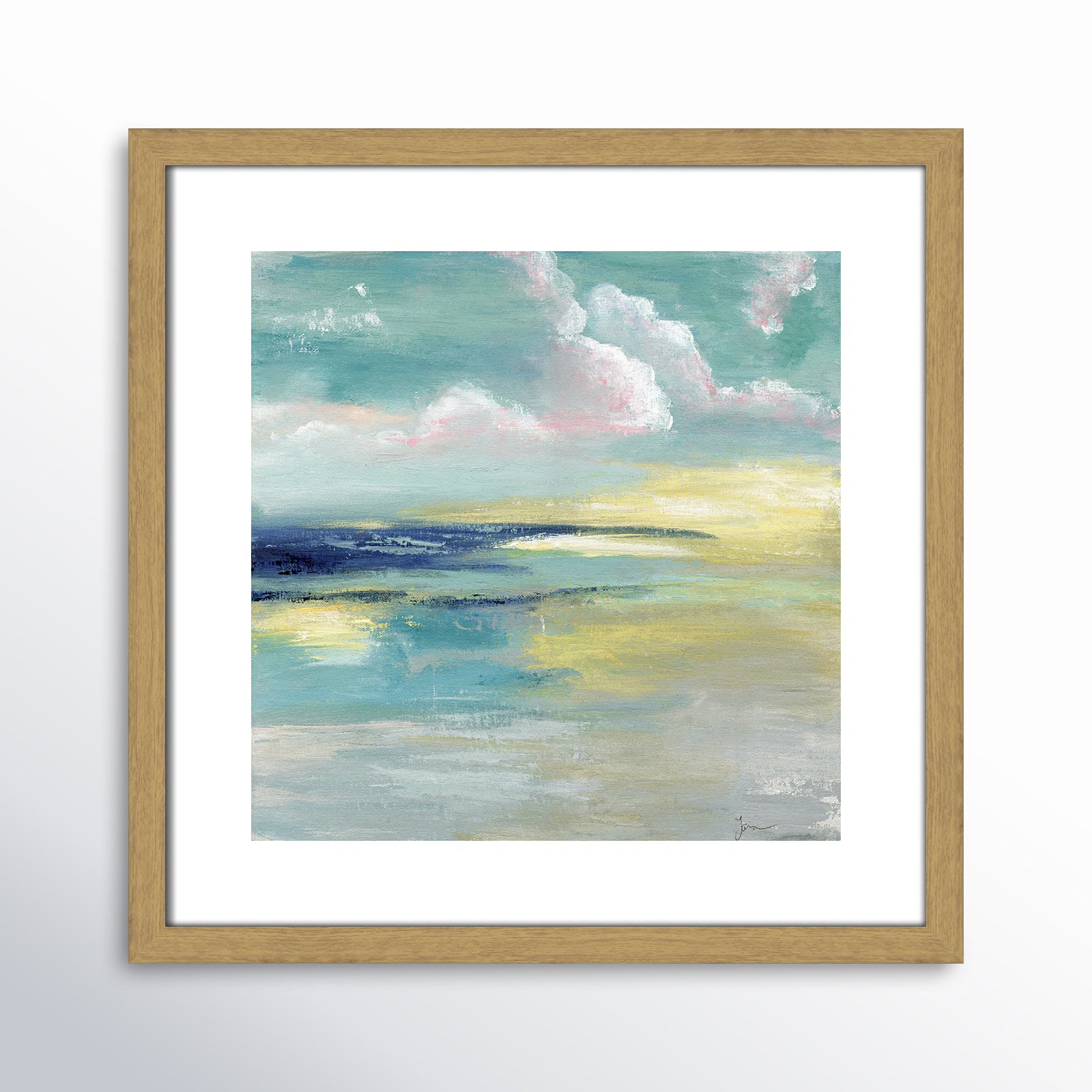 Bertie "Ocean View" Painting by Tava Studios, 18.25" H x 18.25" W x 0.75" D, Beige Wood Framed Paper