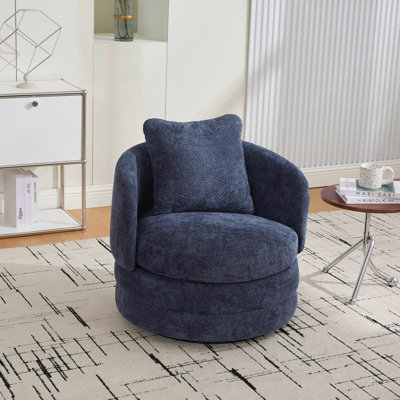Fauteuil d'appoint pivotant en tonneau rond de 30 po à 360 ° de style moderne avec revêtement en chenille et conception ergonomique, coussin inclus, aucun assemblage requis, pour le salon, la chambre à coucher, la salle de lecture, le balcon, le salon