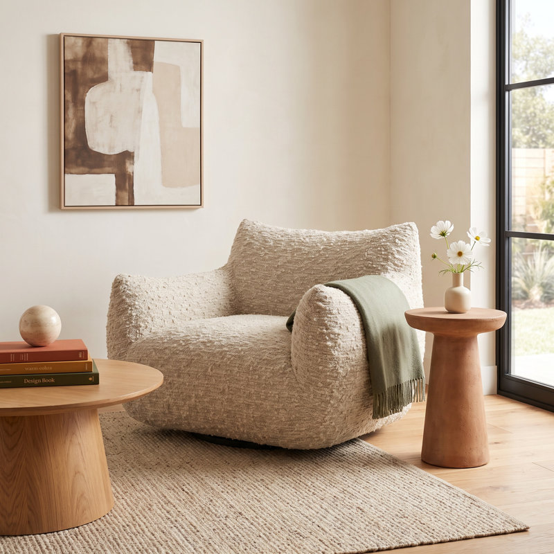 Nowthen Upholstered Swivel Armchair, Solema Cream Boucle