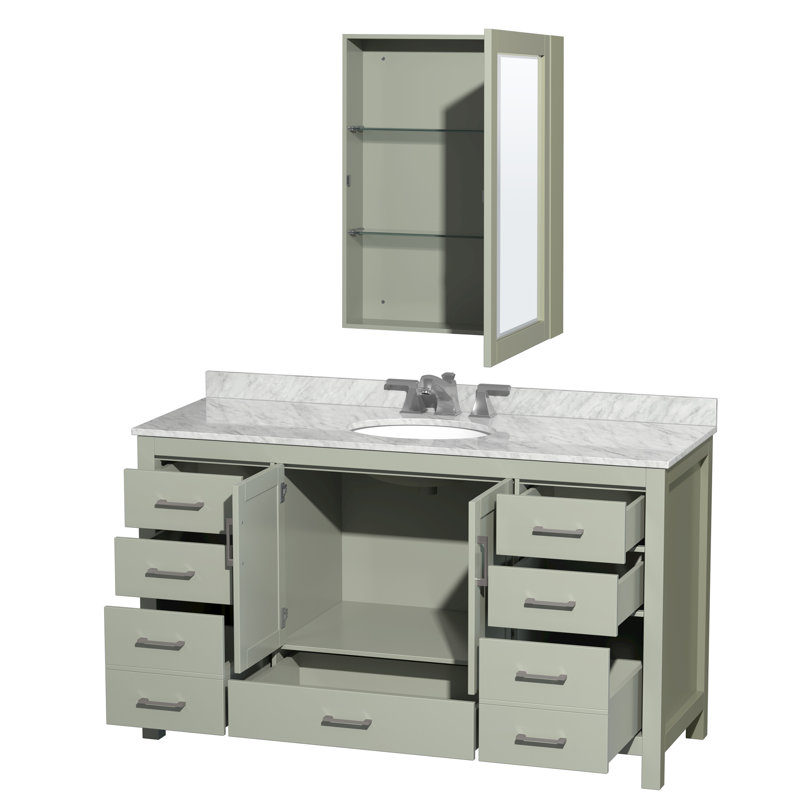 Sheffield 60" Single Bathroom Vanity Set with Mirror, Brushed Nickel, Light Green