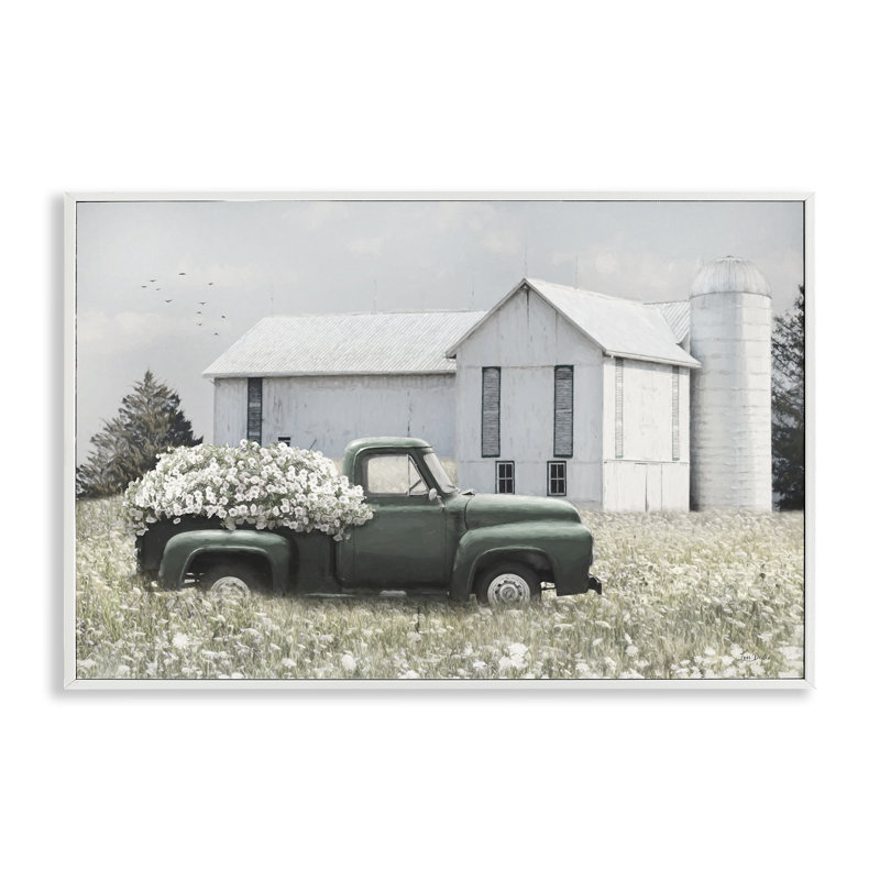 Art de giclée rustique grange et camion par Lori Deiter, Giclée encadrée blanc bord de mer, H 12 po x l 18 po