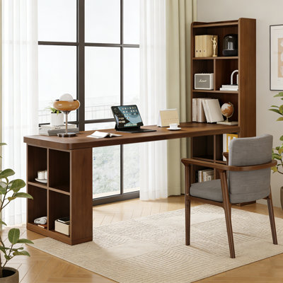 Modern Versatile Solid Wood Desks with Bookshelf