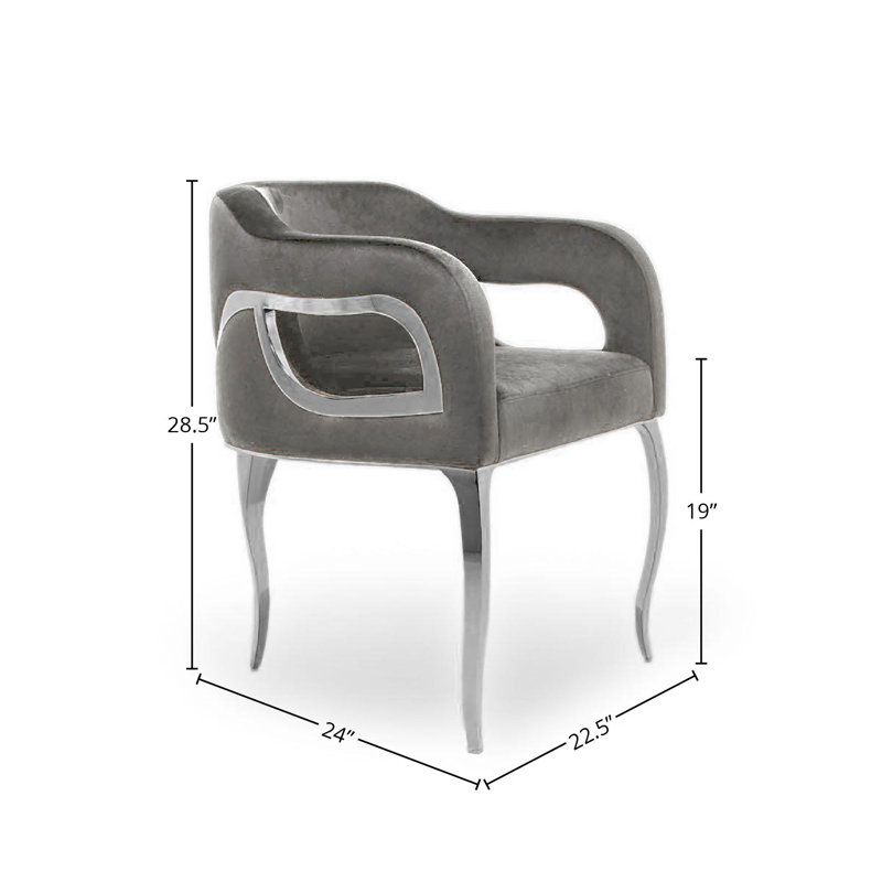 Iseminger 19'' H Velvet Upholstered Armchair, Silver, Gray