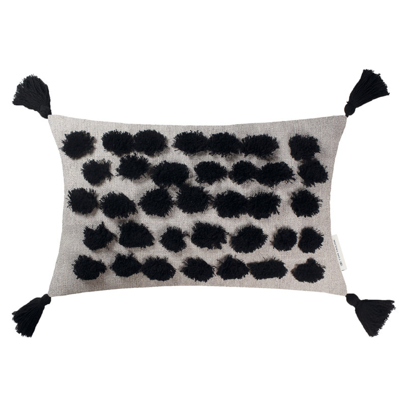 Polka Dots Rectangular Cushion Cover, Black